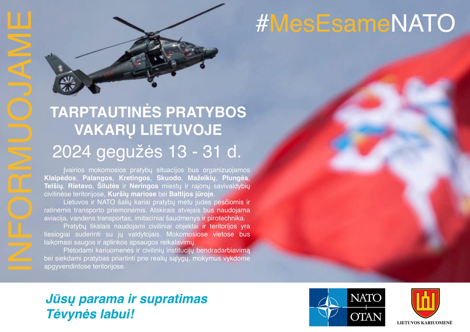 Gegužės 13–31 d. visoje šalies teritorijoje vyks Lietuvos kariuomenės tarptautinės pratybos