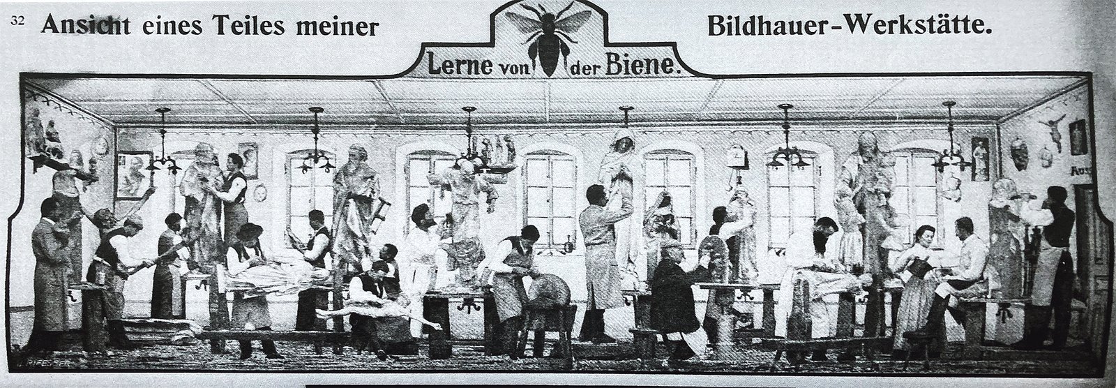 Taip 1907 m. Ortisei miestelio spaudoje buvo pavaizduotos J. Rifesser bažnytinio meno dirbtuvės.Dr. Wolfgang Moroder nuotr.