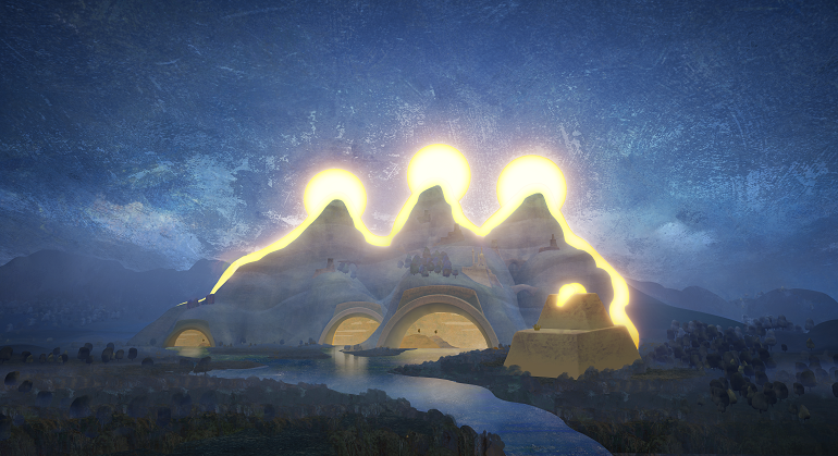 Scena iš Pasaulių sutvėrimo paremta M. K. Čiurlionio kūryba.